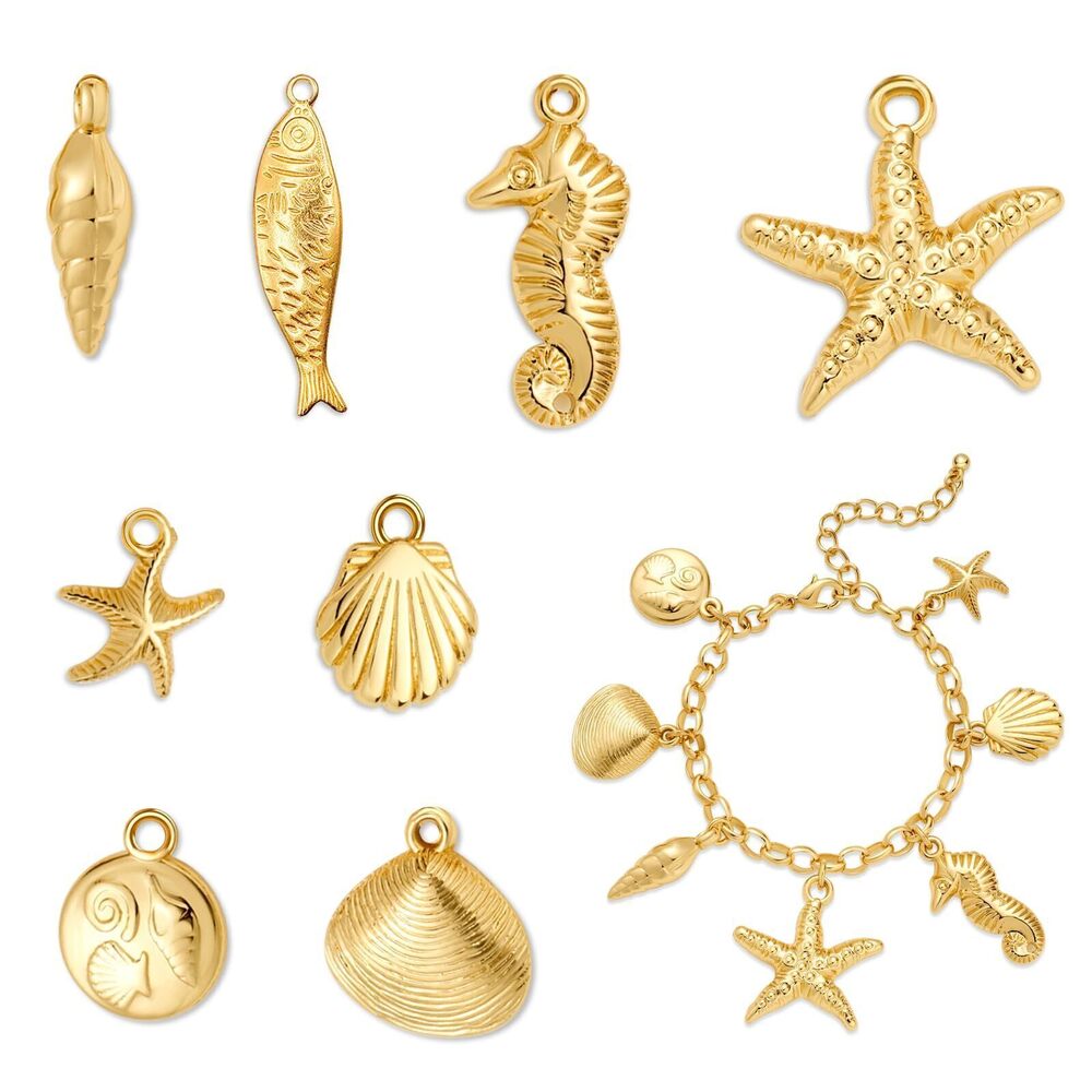 4462 8PCS Golden Ocean Charm Set for Jewelry Making 14k Gold Plated Marine